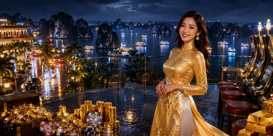 Hạ Long Bay – người dùng áo dài chơi slot game và theo dõi giao dịch tài chính trên điện thoại